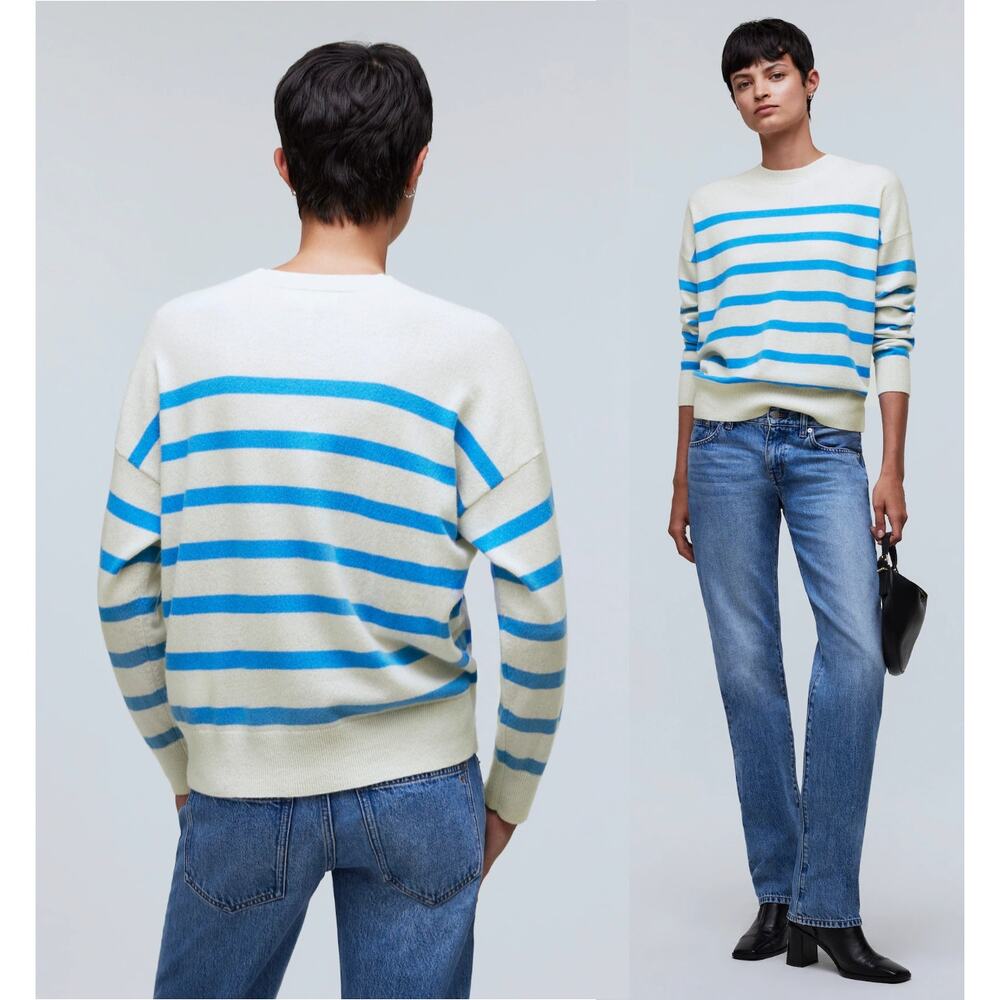 Madewell | NWT (Re)sponsible Cashmere Oversized Sweater hthr blue sky stripe XXS